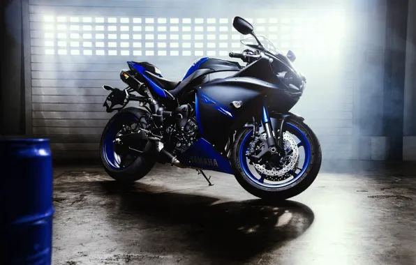 Картинка Yamaha, Blue, Sun, Lights, YZF-R1, Superbike, Motorcycle, Foggy