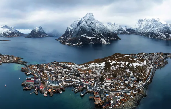 Mountains, Norway, Nordland, Moskenes, Fjords