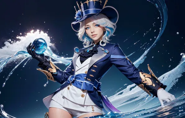 Hat, anime, cartoon, Genshin Impact, furina, hydro, archon