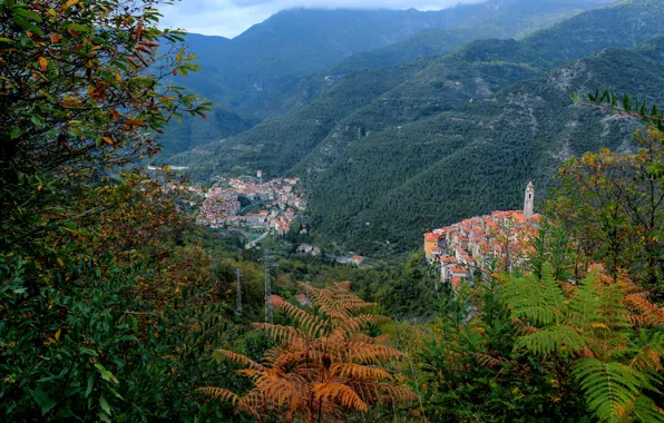 Пейзаж, горы, фото, дома, Italy, Liguria
