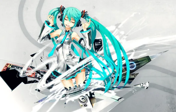 Наушники, vocaloid, вокалоид, headphones, miku hatsune, Мику хатсуне