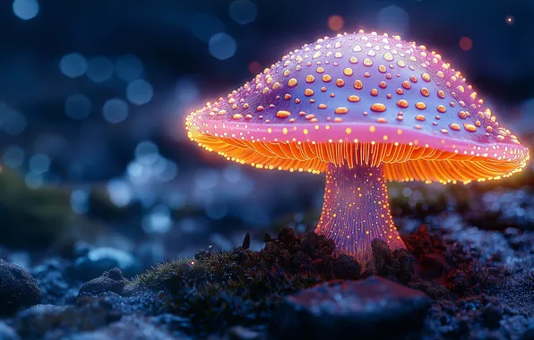 Яркий, гриб, mushroom, glowing, ИИ арт, AI art
