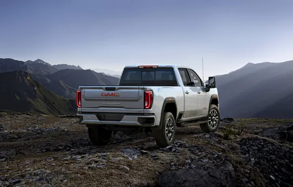 Картинка сзади, пикап, GMC, Sierra, AT4, 2020, у обрыва, Sierra HD