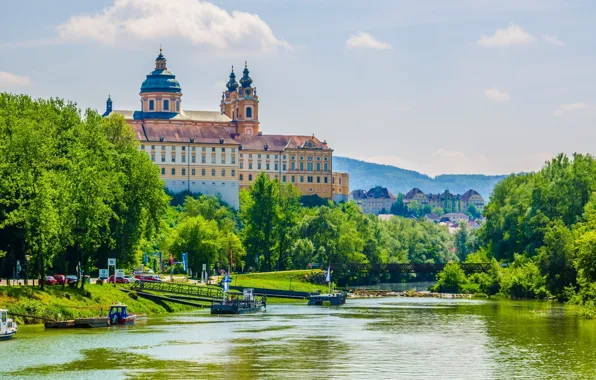 Река, Австрия, монастырь, Дунай, Melk Abbey, Мельк
