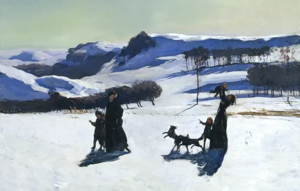 Картинка снег, пейзаж, горы, картина, Rockwell Kent, Рокуэлл Кент, Зима в Беркшир-Хилс, Снежные Поля