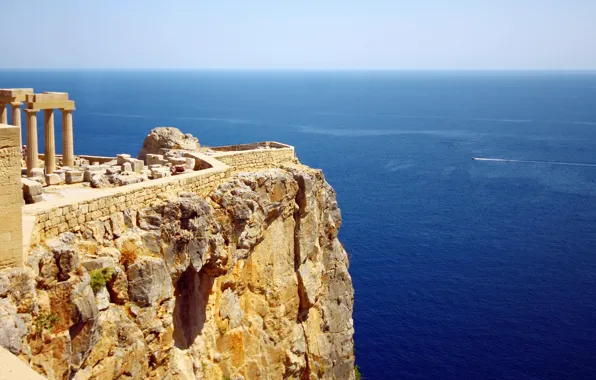 Картинка ruins, Greece, sea cliff