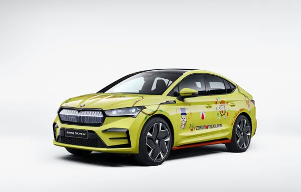 Картинка Белый фон, Skoda, Электромобиль, 2022, Electric car, Электрокар, Skoda Enyaq Coupe RS iV