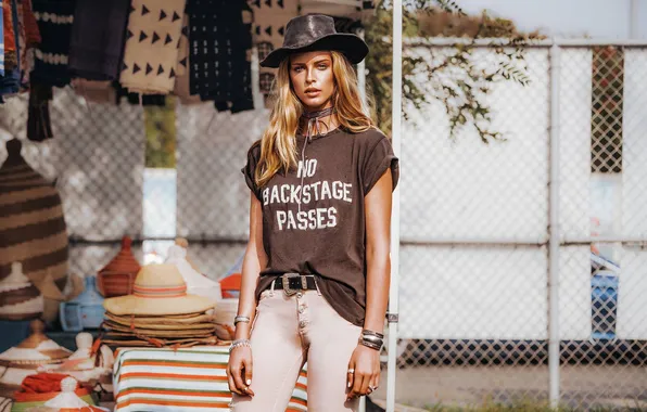 Hat, woman, young, beautiful, model, jeans, blonde, Abby Champion