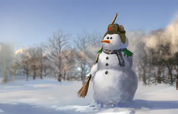Картинка зима, снеговик, Winter Soldier, Зимний солдат, Denis Loebner