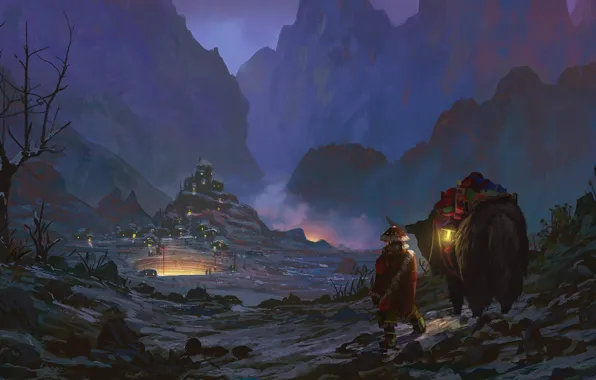 Рисунок, Деревня, Fantasy, Art, Winter is coming, Mongolia, Concept Art, Зима близко
