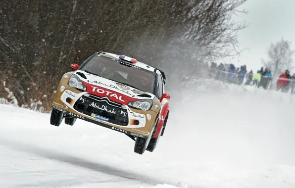 Зима, Снег, Citroen, DS3, WRC, Rally, Sebastien Loeb, Передок