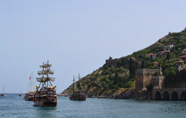 Картинка море, горы, корабль