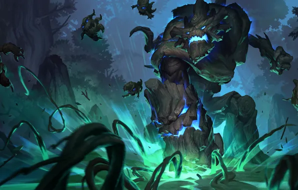 Лес, ночь, древесные, Maokai, Legends of Runeterra