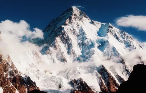 Небо, облака, снег, горы, природа, скалы, Кашмир, Гора Чогори