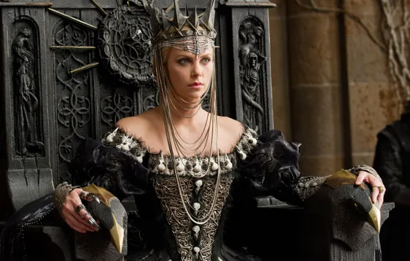 Charlize Theron, Кольца, Шарлиз Терон, Трон, Snow White and the Huntsman, Корона, Crown, Queen Ravenna