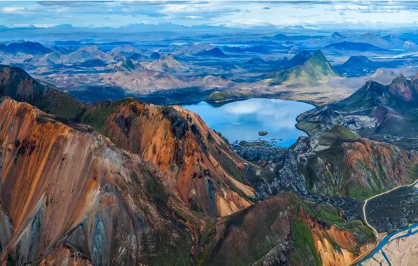 Картинка горы, озеро, скалы, Исландия, Landmannalaugar