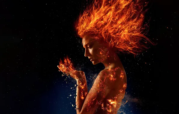 Картинка fire, red, fantasy, girls, art, stars, orange, hair