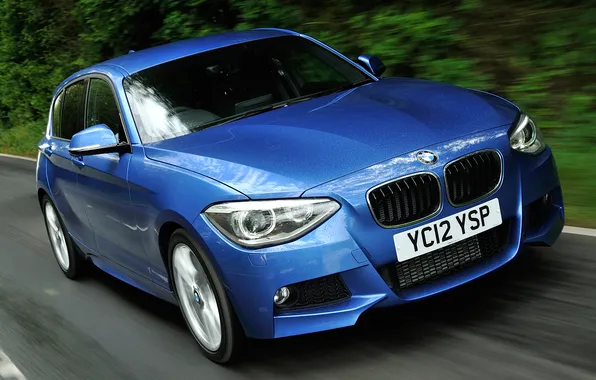 Car, BMW, blue, front, speed, Sports Package, 125d