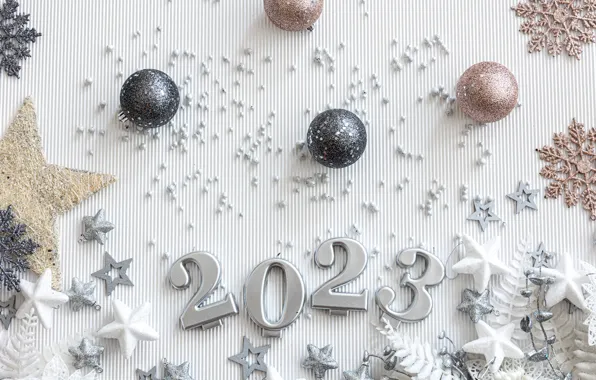 Шарики, цифры, белый фон, Новый год, дата, 2023, Новый 2023 год