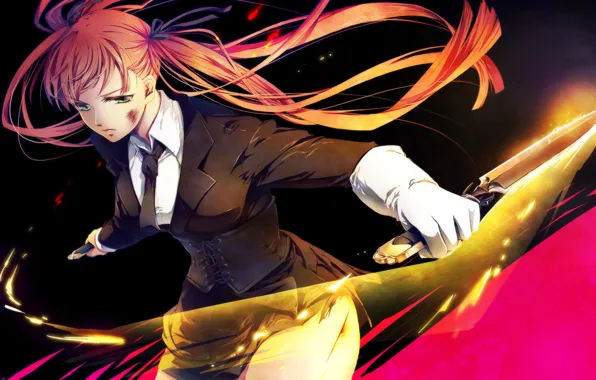 Взгляд, девушка, магия, нож, школьная форма, art, arcana famiglia, felicita
