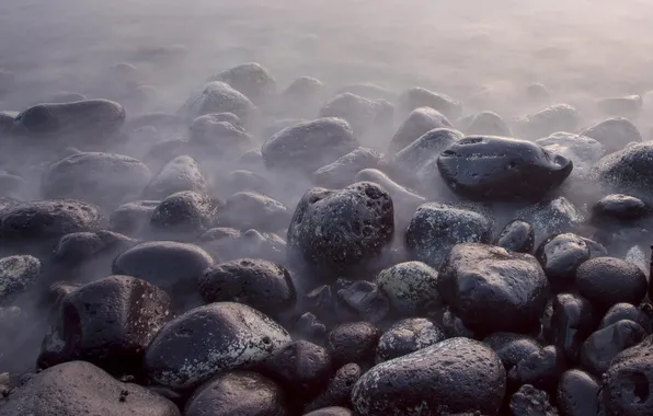 Макро, крупный план, туман, камни, дымка