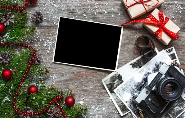 Картинка фото, елка, камера, Новый Год, Рождество, подарки, Christmas, vintage