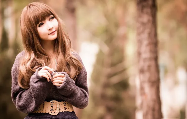 Girl, Nature, Asian, Smile, Cute, Outside
