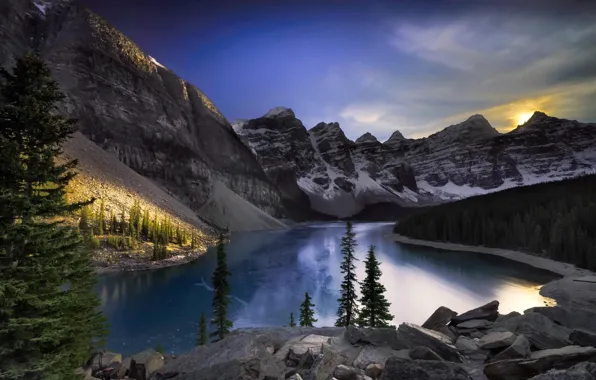 Картинка лес, пейзаж, горы, озеро, Alberta, Canada, Lake