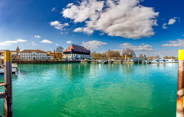 Картинка Облака, Дома, Озеро, Германия, Konstanz