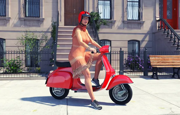 Улица, женщина, шлем, мотороллер, Vespa Power