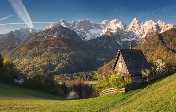Mountains, tranquility, Alps, cabin