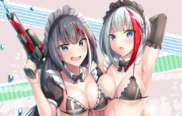 Sexy, wet, cleavage, long hair, girls, boobs, anime, blue eyes