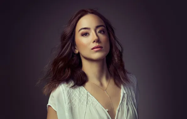 Взгляд, девушка, лицо, портрет, макияж, цепочка, красивая, Chloe Bennet