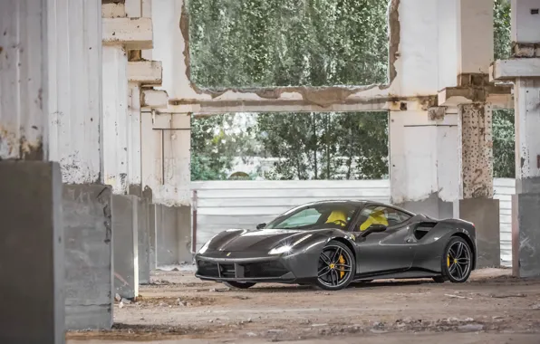 Картинка Ferrari, GTB, Gray, 488