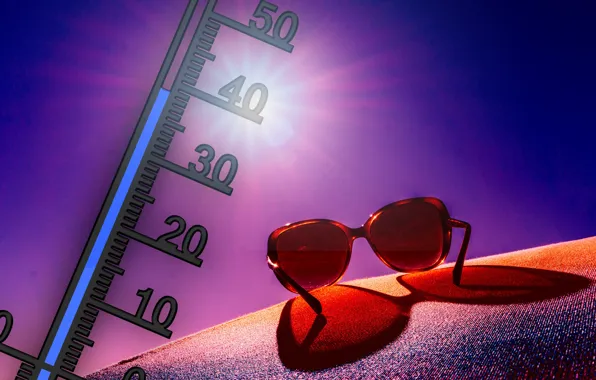 Лето, жара, очки, градусник