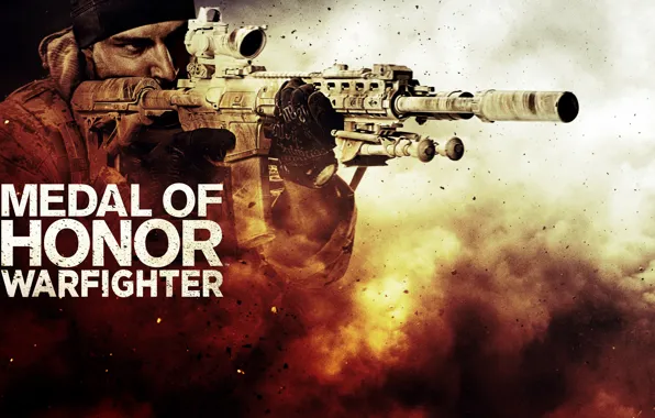 Картинка оружие, пыль, солдат, автомат, бандана, бронежилет, Medal of Honor: Warfighter