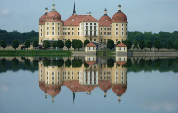 Картинка Отражение, Озеро, Германия, Архитектура, Germany, Lake, Moritzburg Castle, Замок Морицбург