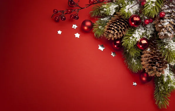 Картинка праздник, игрушки, новый год, ель, декорации, шишки, happy new year, christmas decoration