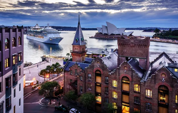 Город, вечер, Австралия, панорама, Сидней