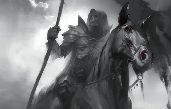 Страх, Смерть, красные глаза, всадник Апокалипсиса, черная лошадь, черный рыцарь, саван, Dark Soul