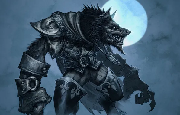 Луна, волк, доспехи, World of Warcraft, Cataclysm, оборотень, wow, воргены