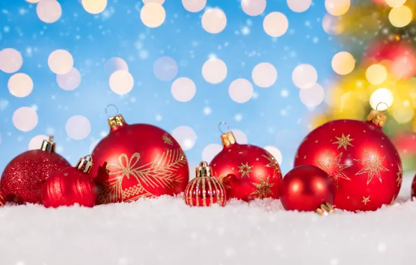 Картинка зима, снег, украшения, снежинки, Новый Год, Рождество, Christmas, balls