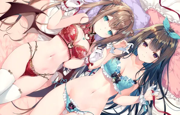 Girl, sexy, lingerie, bra, panties, long hair, boobs, anime