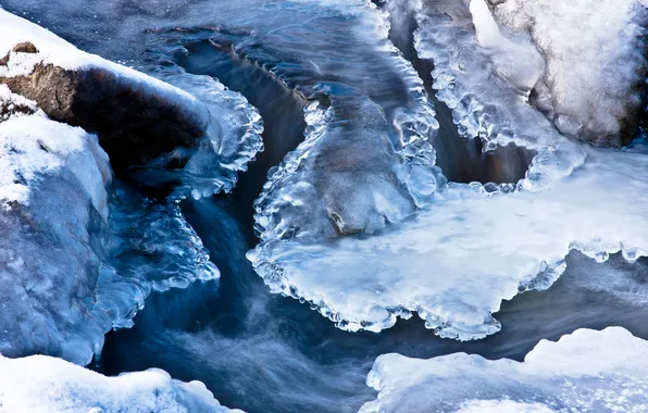 Картинка лед, вода, снег, поток