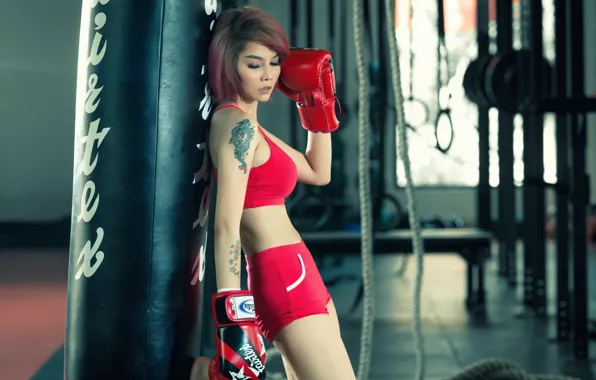 Картинка девушка, спорт, бокс, азиатка, тренировка