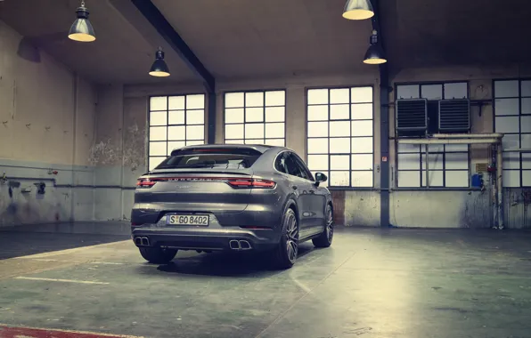 Porsche, Серый, Coupe, Купе, Вид сзади, Сзади, Coupé, Cayenne Turbo