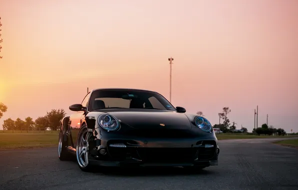 Картинка солнце, чёрный, 911, 997, Porsche, порше, black, блик