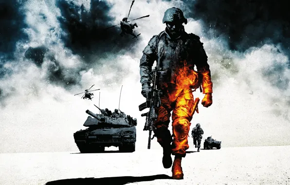 Фон, солдаты, вертолёт, Battlefield, Battlefield: Bad Company 2