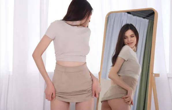 Ass, butt, exotic, pretty girl, beautiful face, behind, indoors, sexy brunette