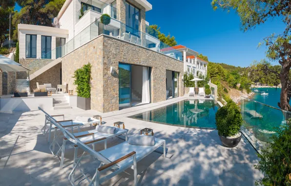 Море, вилла, бассейн, терраса, Хорватия, остров Брач, Villa Ivy, Luxury villa Brač